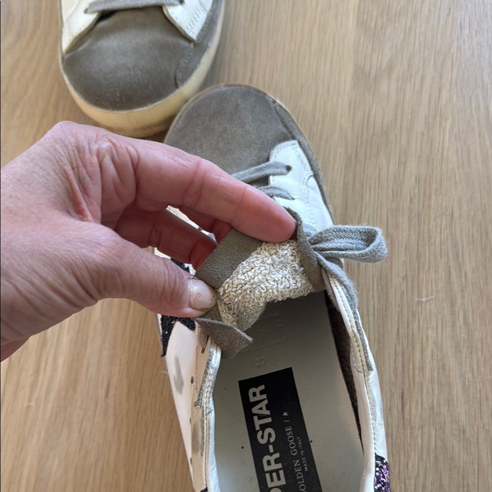 Golden Goose super-star sneakers white taupe fuchsia black multi glitter heel 39 - Picture 5 of 7